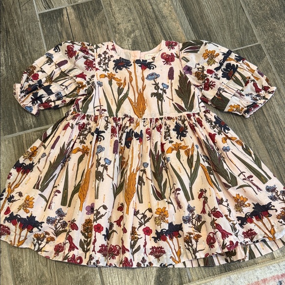 Pink Chicken Floral Kids Dress - Cream and Multicolor - Picture 2 of 4